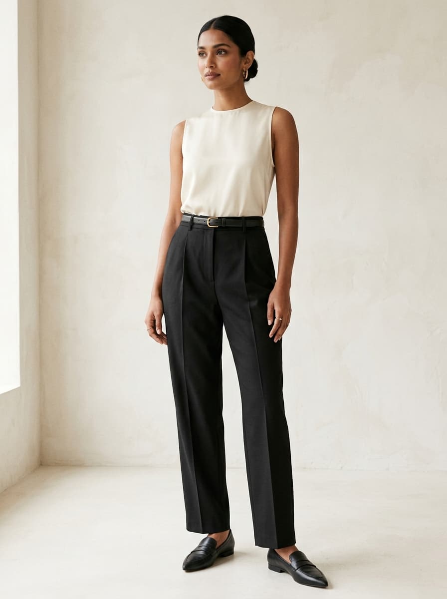 Black High-Waist Tailored Trousers front view on model